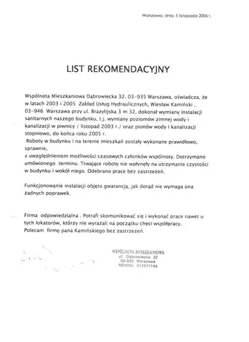 Skan rekomendacji wspólnoty ul. Dąbrowiecka 32