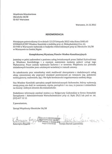 Skan rekomendacji wspólnoty ul. Obrońców 36